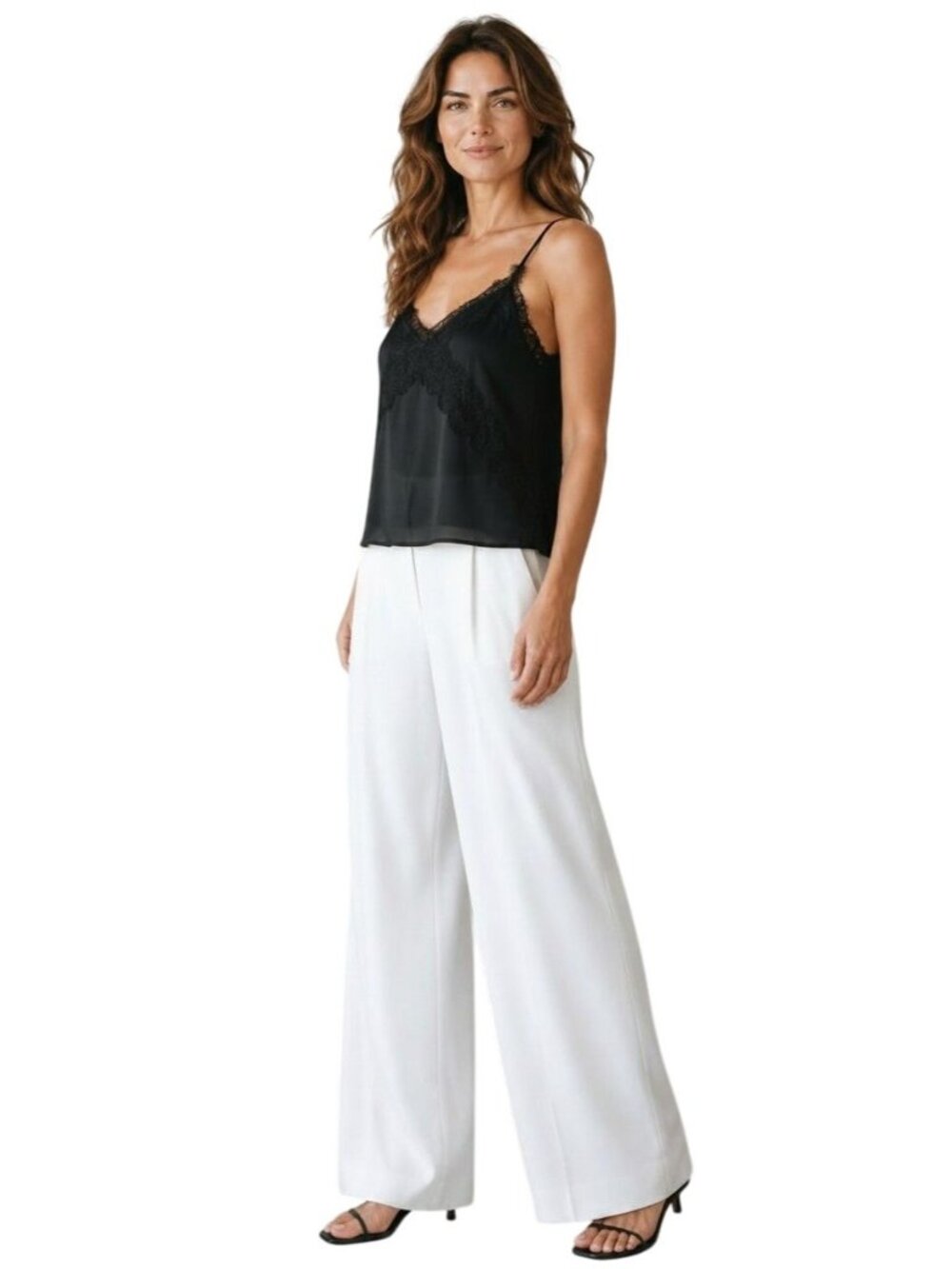 LUSH Lace Trim V-neck  Chiffon Camisole, Black, S-no tags